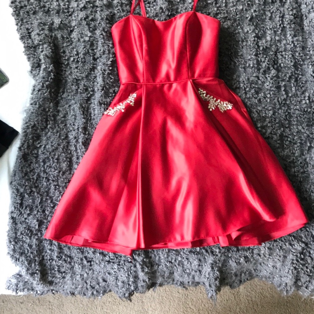 Red and silver homecoming dress